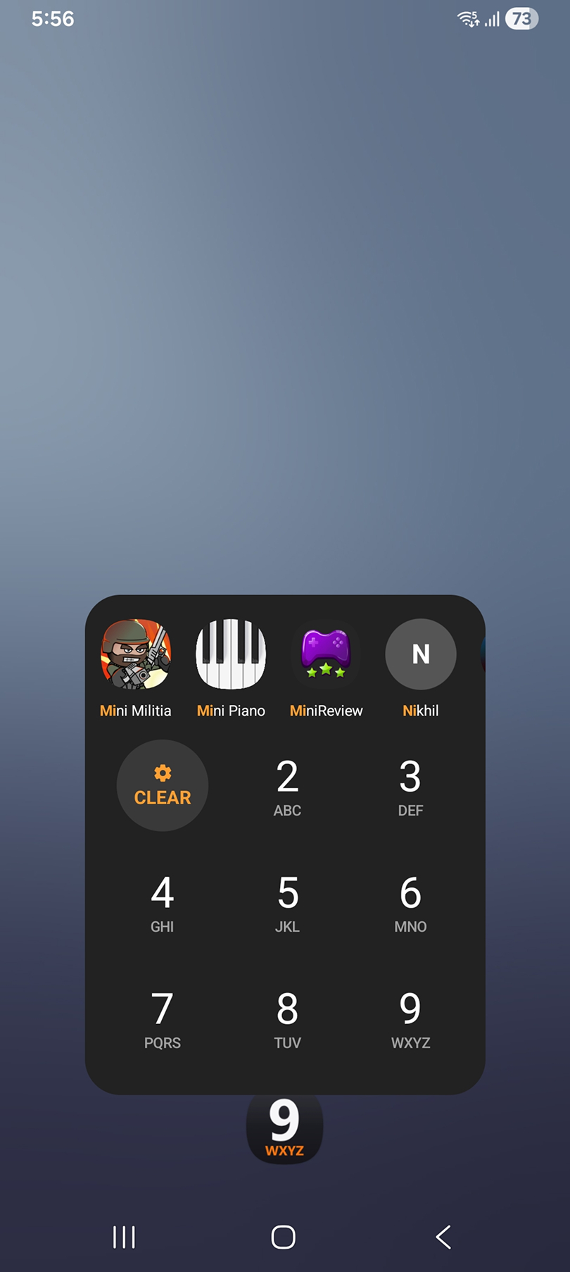 Instant9 keypad with live search results